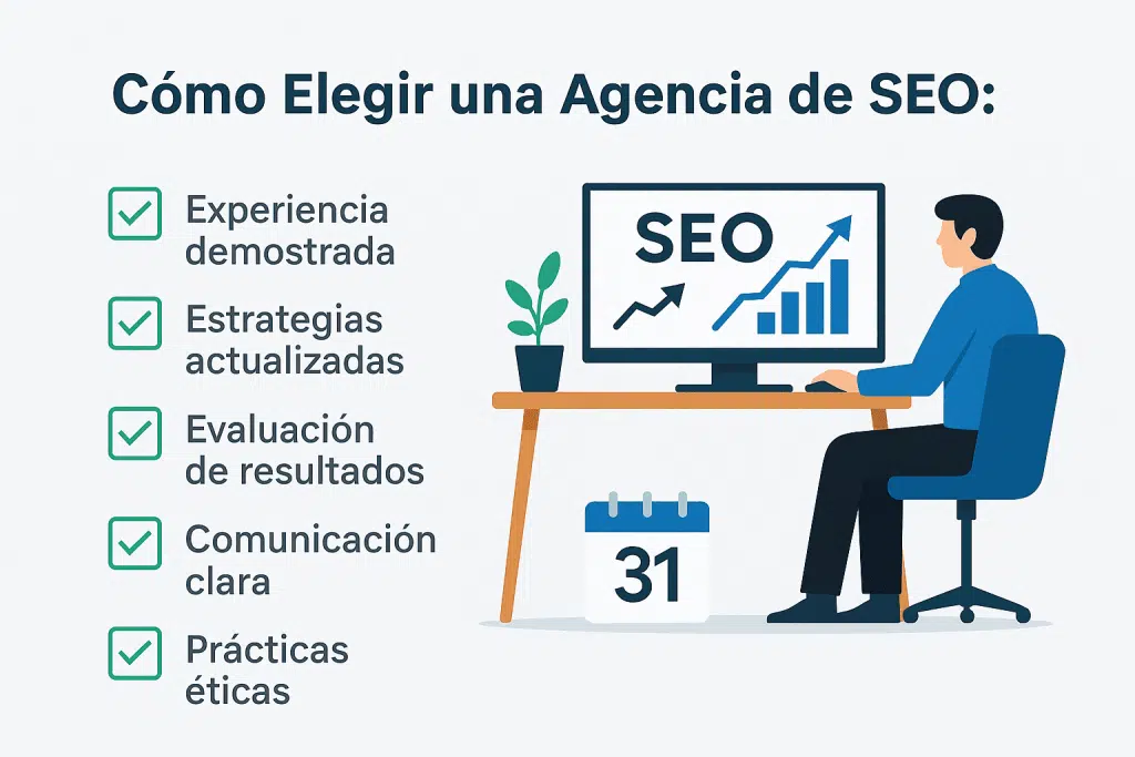 Checklist para elegir una agencia de SEO en 2026, con los puntos clave a revisar.