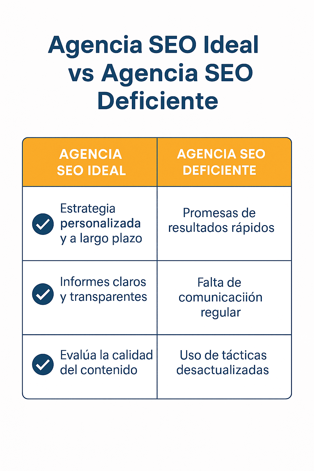 Comparativa visual entre una agencia de SEO ideal y una agencia deficiente